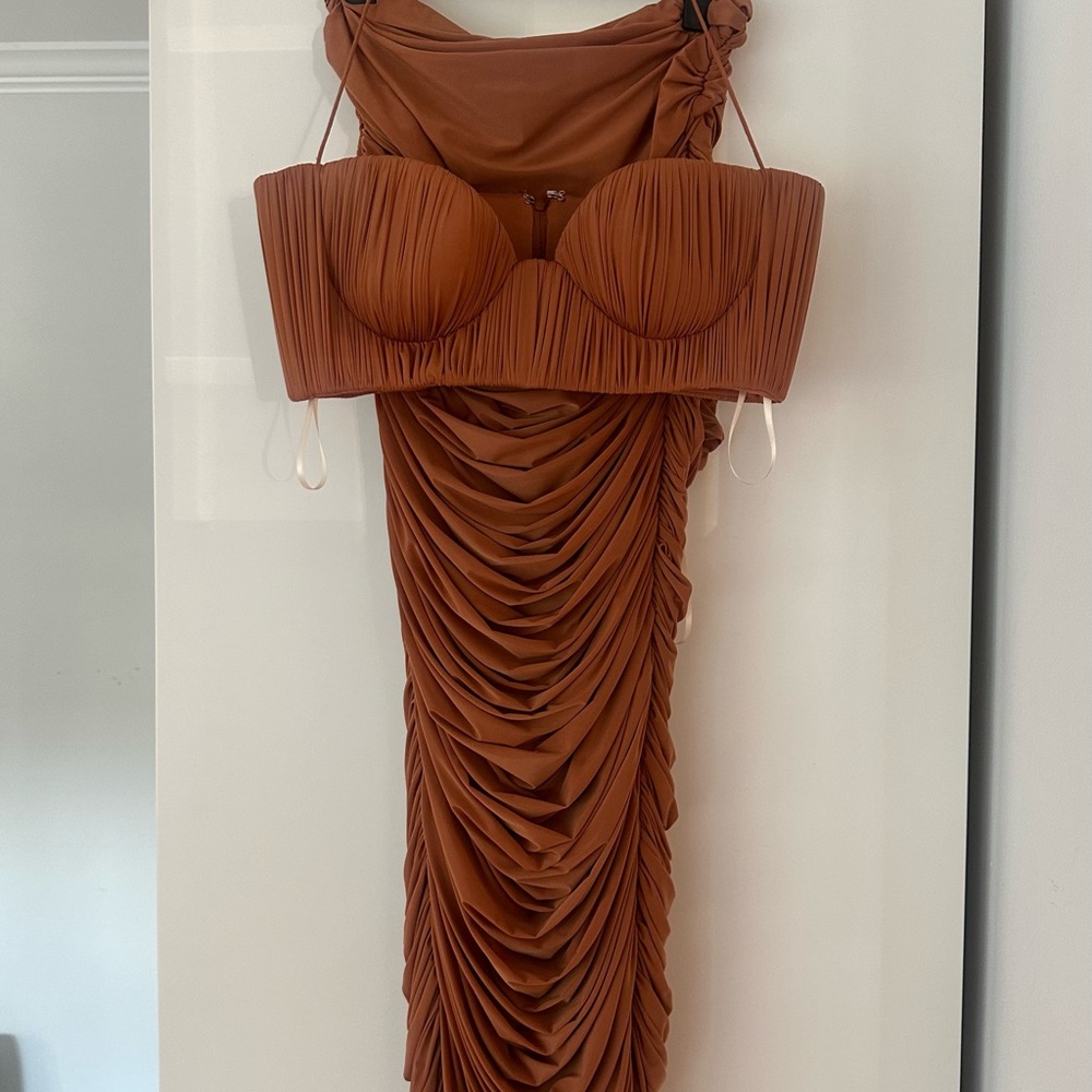 Alex Perry Orange Bodycon Maxi Dress with Ruched Details